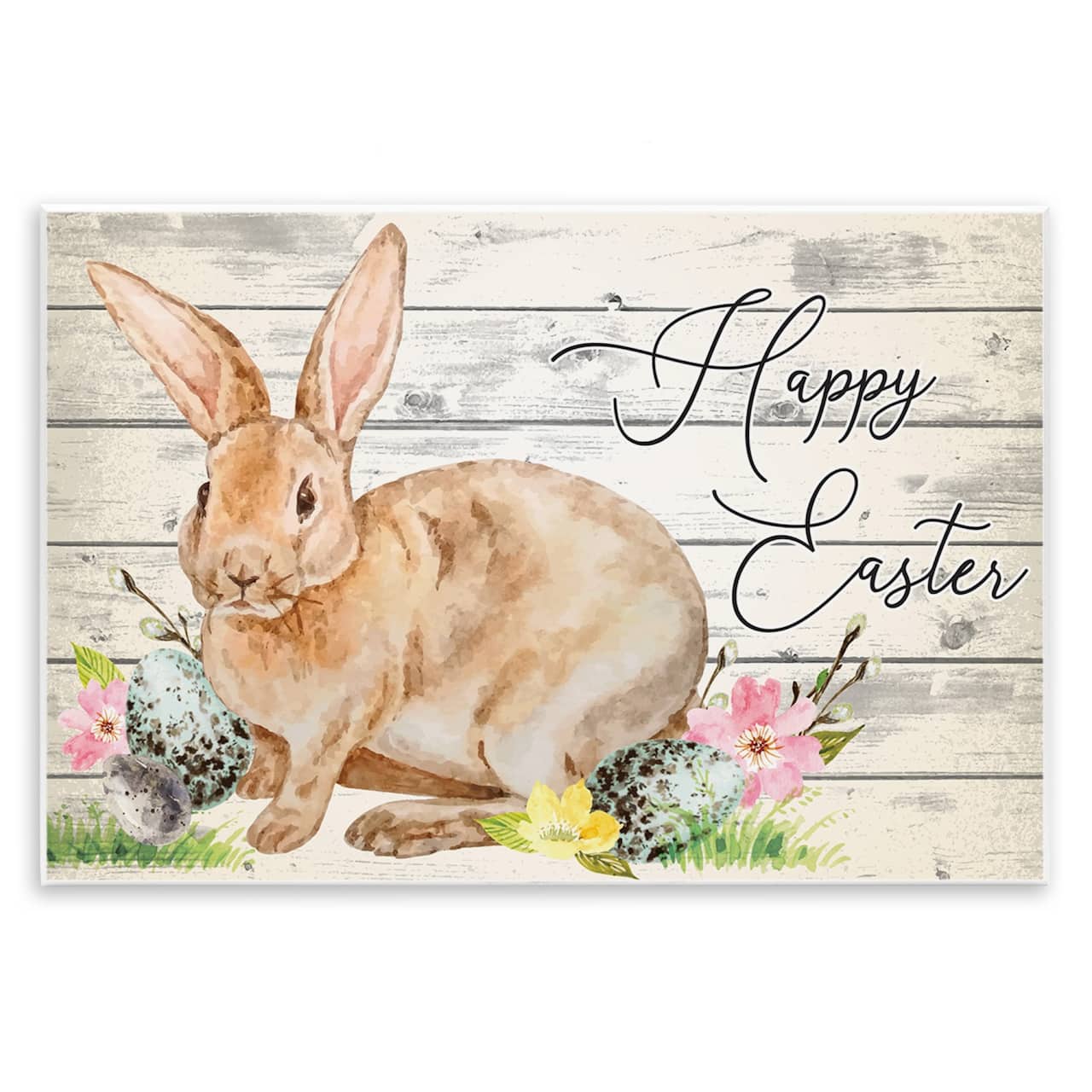 Stupell Industries Spring Floral Happy Easter Bunny Wall Plaque Art